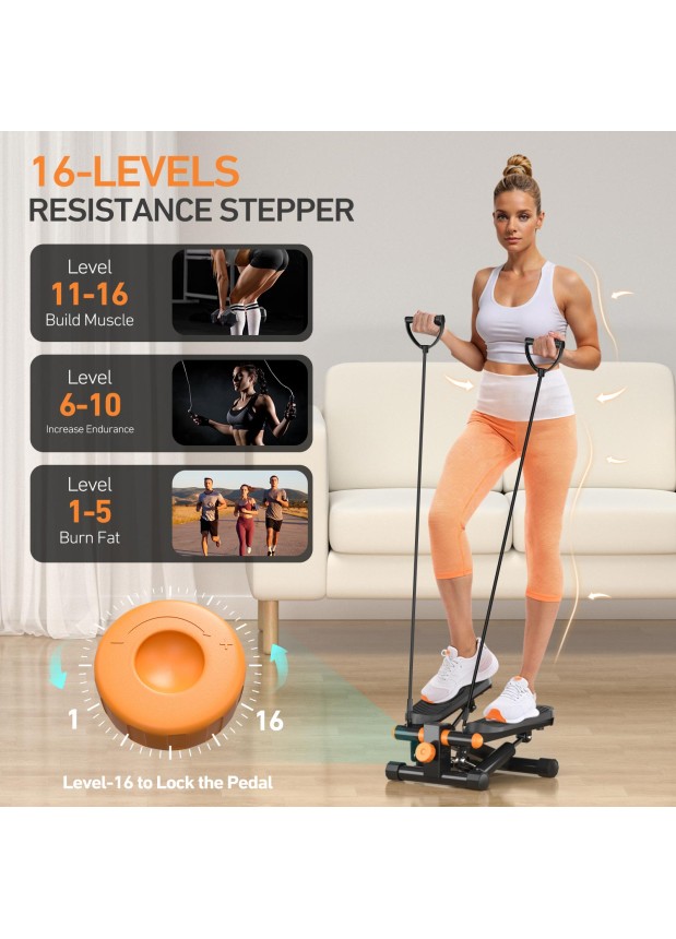 DAEYEGIM Steppers for Exercise at Home, Adjustable Height Mini Stepper with Resistance Bands, Stair Stepper with 300lbs Loading Capacity,Twist Stepper Portable Exercise Equipment for Full Body Workout