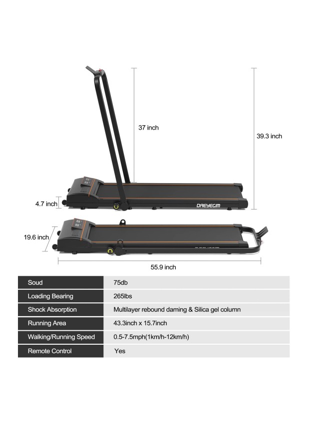 DAEYEGIM Treadmill-Walking Pad-Under Desk Treadmill-2 in 1 Folding Treadmill-Treadmills for Home-Black Orange #403